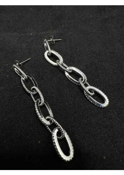 Taşlı Ataç Zincir Ithal Gümüş Küpe