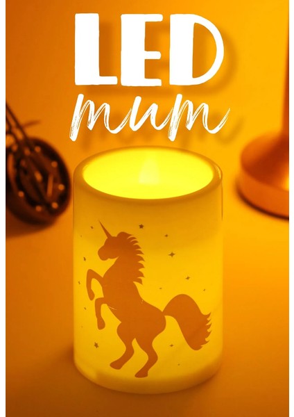 3lü Unicorn LED Mum Bardak Tipi Pilli Dumansız Alevli Dekoratif Yapay Mum 10 cm