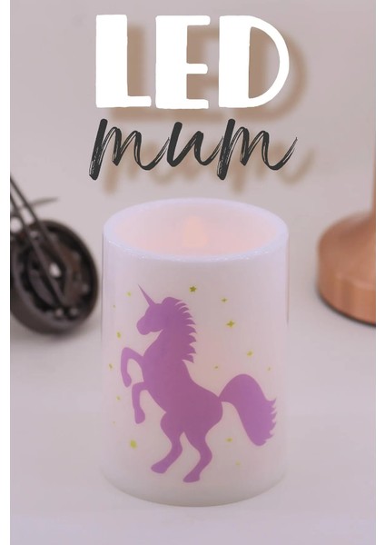 3lü Unicorn LED Mum Bardak Tipi Pilli Dumansız Alevli Dekoratif Yapay Mum 10 cm