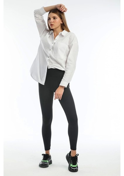 Modlive Derya Kurşun Siyah Yüksek Bel Fitilli Tayt 0608