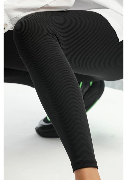 Modlive Derya Kurşun Siyah Yüksek Bel Fitilli Tayt 0608 modelleri