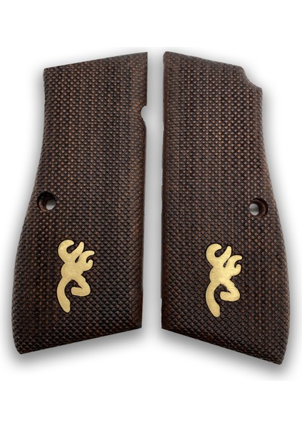 Kabzası - Zig 14, Browning Hp, High Power 14, Dik Kasa, Browning Halkalı (Halka Için Kesim Yaptırmak Için Mesaj Atın), Halkasız ile Uyumlu - Koyu Kahverengi Renk - Metal Logolu