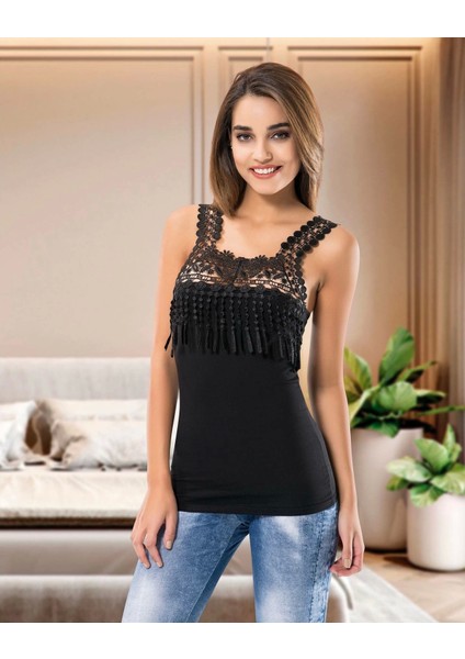 Modlive Derya Kurşun Kalın Güpür Askılı Atlet 129