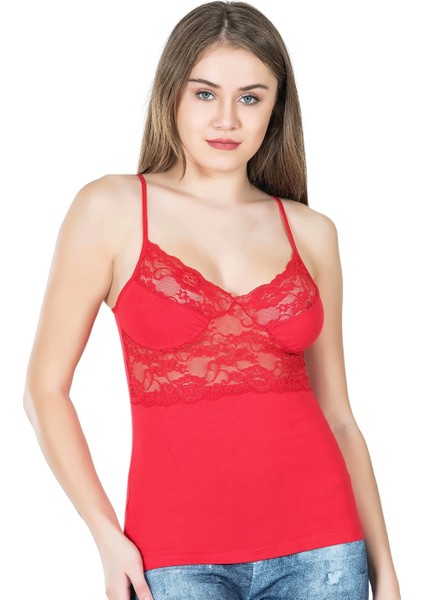 Modlive Derya Kurşun Ince Askılı Dantelli Kadın Atlet 258