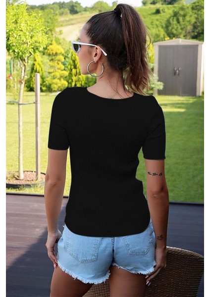 V Yaka Kısa Kol Siyah Bluz fiyatları