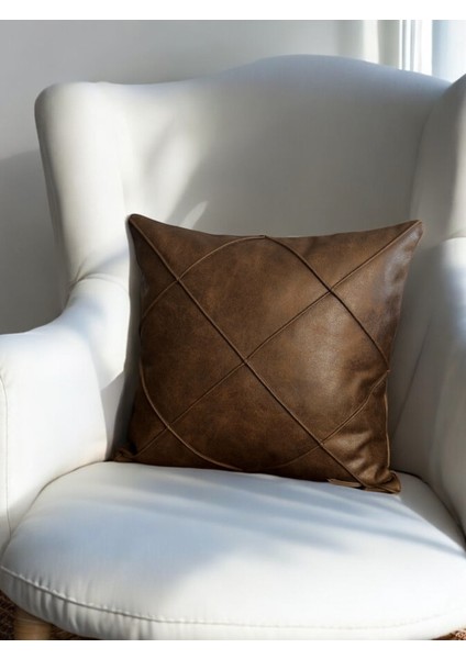 Doryan Home Efes Antik Modern Çizgili Desenli Suni Nubuk Acı Kahve Kare Dekoratif Kırlent Kılıfı 47X47 modelleri