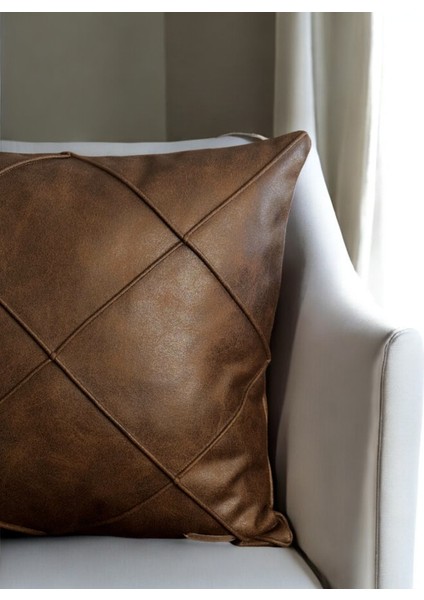 Doryan Home Efes Antik Modern Çizgili Desenli Suni Nubuk Acı Kahve Kare Dekoratif Kırlent Kılıfı 47X47 indirimleri