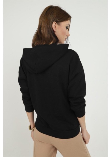 Kadın Culture Yazı Baskılı Siyah Kapüşonlu Sweatshirt modelleri