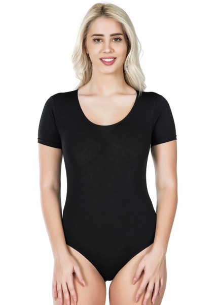 Modlive Derya Kurşun Bisiklet Yaka Yarım Kol Çıtçıtlı Kadın Body 320