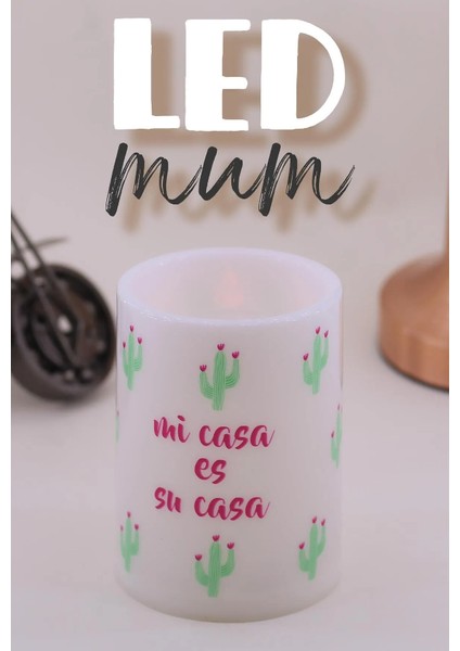 3lü Kaktüs LED Mum Bardak Tipi Pilli Dumansız Alevli Dekoratif Yapay Mum 10 cm