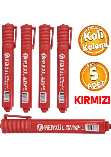 Kalıcı Koli Kalemi Kırmızı Kalem Metal Plastik Cam Çuval Folyo Karton Suya Dayanıklı 5 Adet