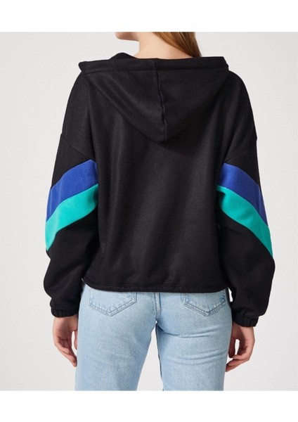Kadın Kapüşonlu Fermuarlı Siyah Sweatshirt fırsatları