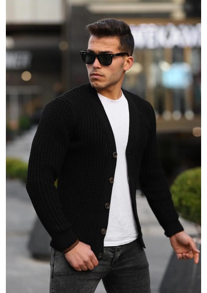 Nopenli Fitil Örgü Düğmeli Hırka Siyah fiyatları