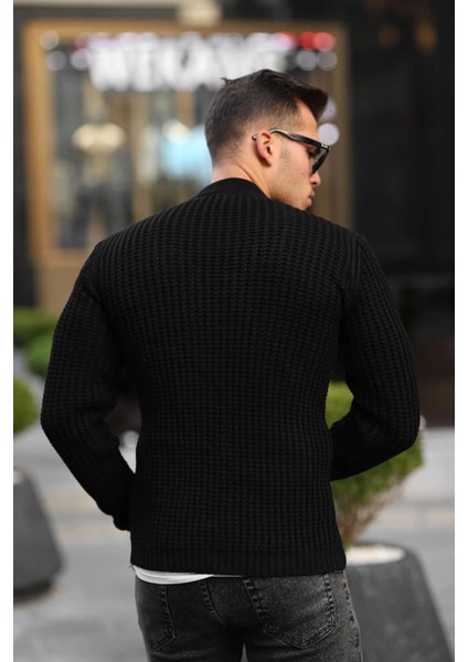 Nopenli Fitil Örgü Düğmeli Hırka Siyah indirimleri