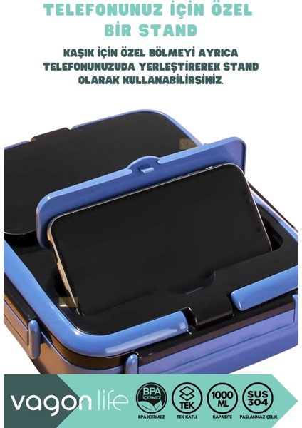 Bento 1000ML Lunchbox Yeni Koleksiyon Tek Katlı 3 Bölmeli Paslanmaz Çelik Sefer Tası Yemek Kutusu