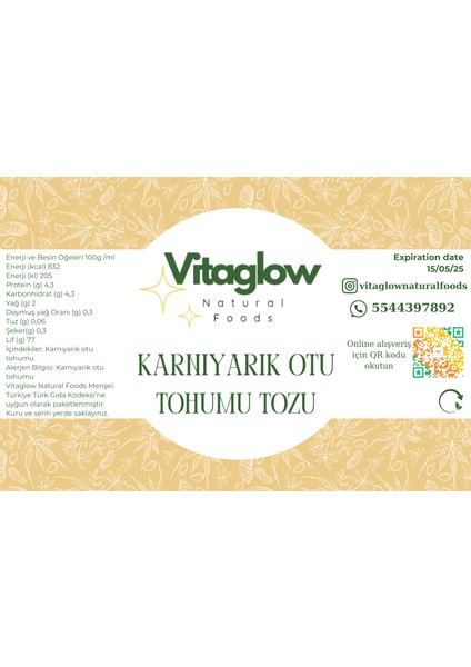 Karnıyarık Otu Tohumu Tozu Fiber 100 gr