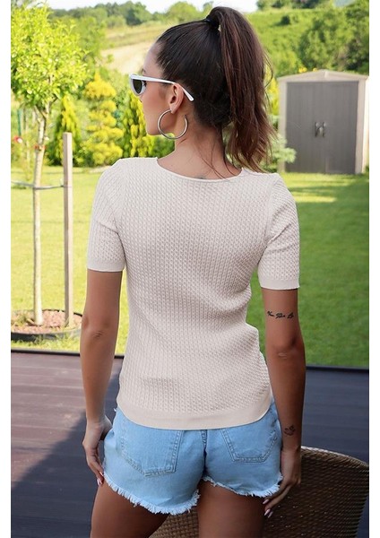 V Yaka Kısa Kol Taş Bluz fiyatları