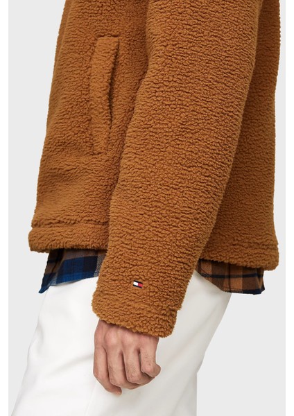 Regular Fit Dik Yaka Fermuarlı Teddy Polar Sweat Erkek Sweat MW0MW37228 Hjw