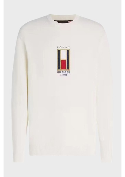 Tommy Hilfiger Pamuklu Regular Fit Bisiklet Yaka Logo Işlemeli Kazak Erkek Kazak MW0MW36529 Ybı