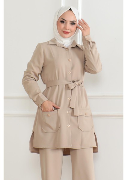 Düğme Detaylı Takım Bej 19223 fiyatları