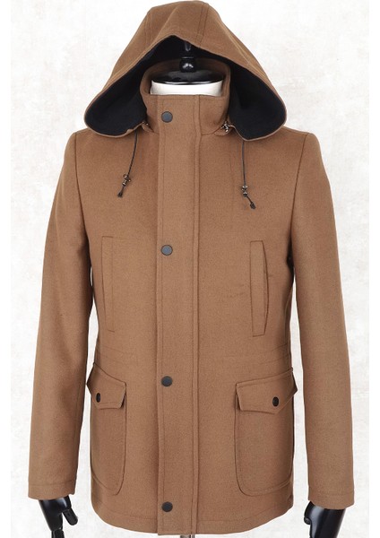 Jancarlucci Erkek Dizüstü Slimfit Taba Çıkarılabilir Kapüşonlu Torba Cep Fermuarlı Astarlı Kaşe Kaban fiyatları