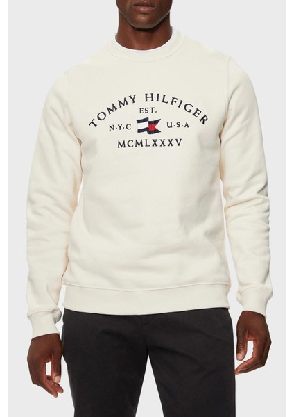 Pamuklu Regular Fit Bisiklet Yaka Logo Nakışlı Sweat Erkek Sweat MW0MW35526 Z00