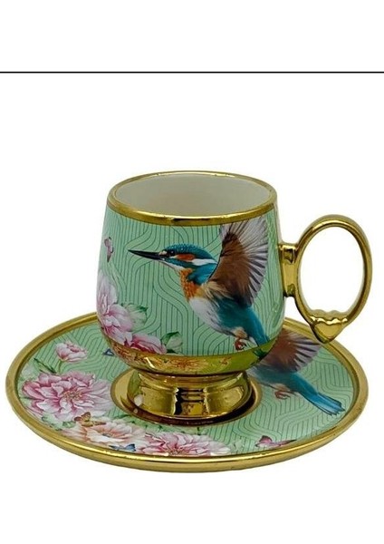 Roykıng Kuşlu Yeşil 6 Kişilik Fincan Takımı