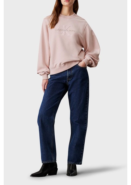 Logo Işlemeli Pamuklu Comfort Fit Bisiklet Yaka Sweat J20J224652TER Bayan Sweat J20J224652 Ter modelleri