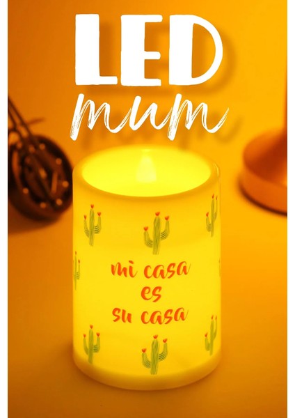 LED Mum 3lü Kaktüs Bardak Tipi Pilli Dumansız Alevli Dekoratif Yapay Mum 10 cm