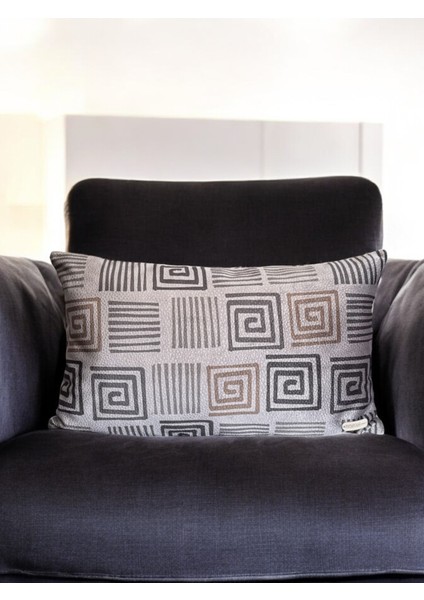 Dublin Modern Geometrik Desenli Suni Nubuk Antrasit Gri Dikdörtgen Dekoratif Kırlent Kılıfı 60X35