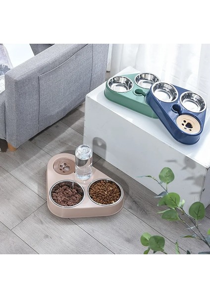 Kedi Köpek Mama Su Kabı 3in1 Paslanmaz Çelik Mama Kabı Tas Suluk (Yeşil) fiyatları