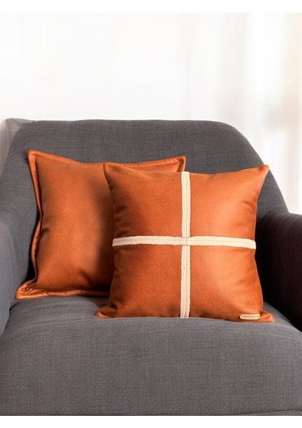 Ege Kiremit Suni Nubuk Deri Kare 2'li Set Dekoratif Kırlent Kılıfları 45x45