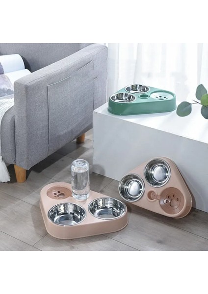 Kedi Köpek Mama Su Kabı 3in1 Paslanmaz Çelik Mama Kabı Tas Suluk (Yeşil) indirimleri