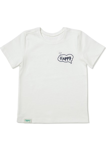 Lacivert Nakışlı Organik Pamuk Ekru T-Shirt (0-4 Yaş)