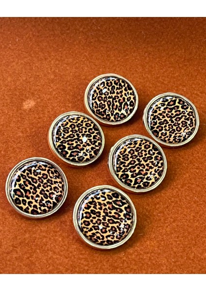 Leopar Desenli Gold Metal Plakalı Özel Tasarım 6lı Düğme Seti