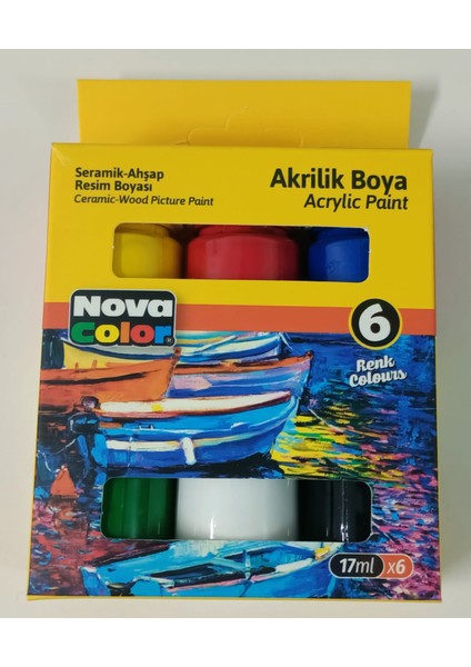 Akrilik Boya 12 Renk 17 ml - Cem Fırça Seti 4lü - Brons Tuval 25*35
