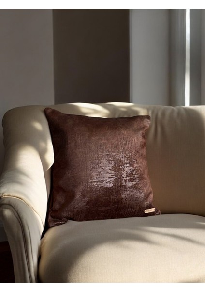 Antik Kadife Süet Eskitme Desenli Koyu Kahve Kare Dekoratif Kırlent Kılıfı 45x45 modelleri