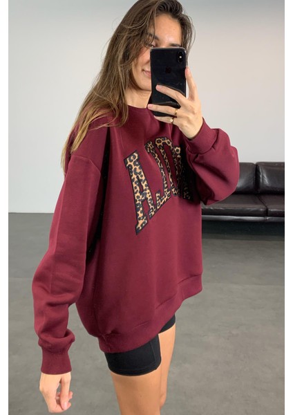 Bordo Hola Nakışlı Sweatshirt 109025