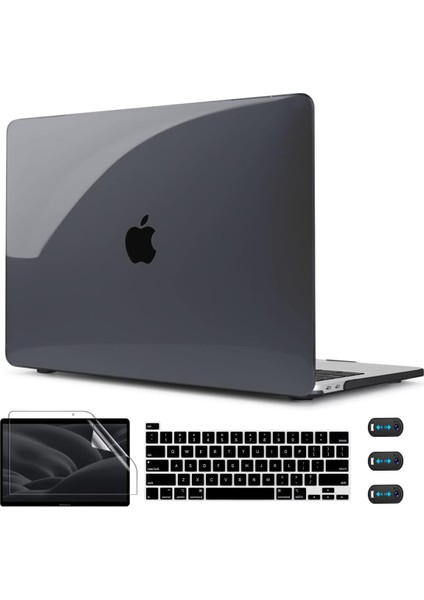 Apple MacBook Pro 14 M4 Çipli 2024 Darbelere Dayanıklı Ön Arka Clear Parlak Kapak Kılıf ve Koruyucu Set A3112 A3185 A3401