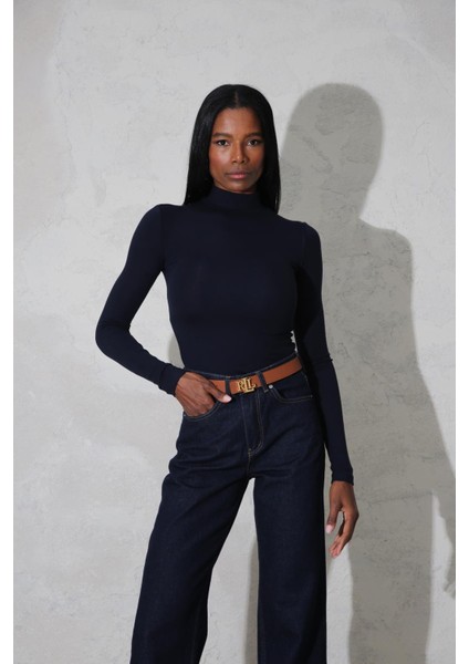 Lacivert Soft Touch Bambu Dik Yaka Tişört modelleri