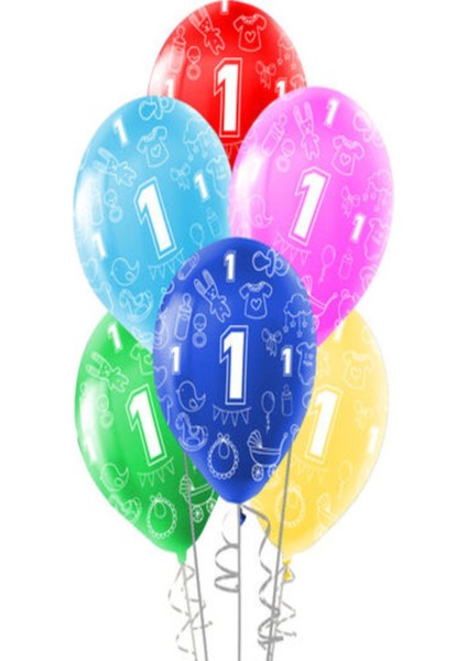 10 Adet 1 Yaş Doğum Günü Pastel Balon - 10'lu Baskılı Balonlar, Bebek Ilk Yaş Kutlaması Için