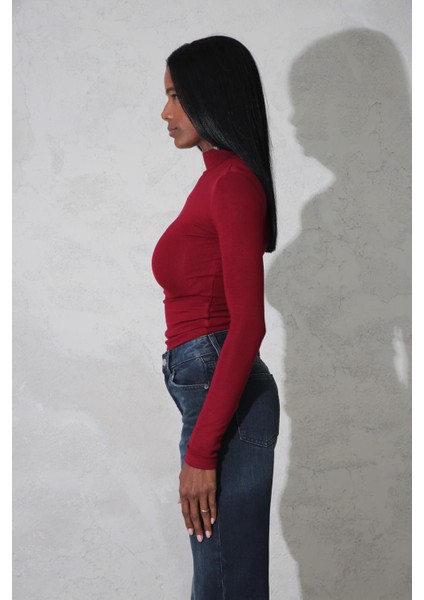 Bordo Soft Touch Bambu Dik Yaka Tişört