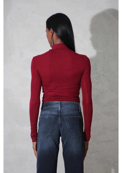 Bordo Soft Touch Bambu Dik Yaka Tişört