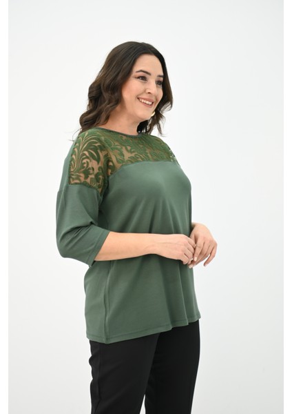 Kadın Büyük Beden Kadife Tül Detaylı Bluz 1856-2 fırsatları