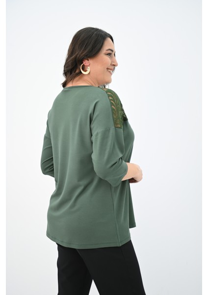 Kadın Büyük Beden Kadife Tül Detaylı Bluz 1856-2 indirimleri