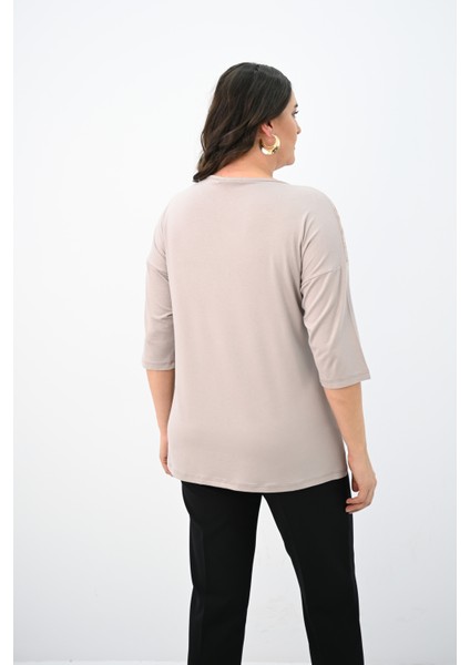 Kadın Büyük Beden Kadife Tül Detaylı Bluz 1856-2 indirimleri