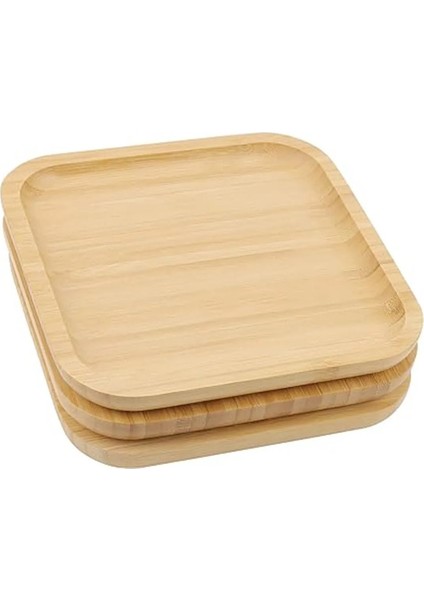 2 Adet Bambu Kare Servis Tabağı, Sunum Seti, Bambu Sunum Tabağı (20X20 Cm) Bambu Hediyelik Tabak