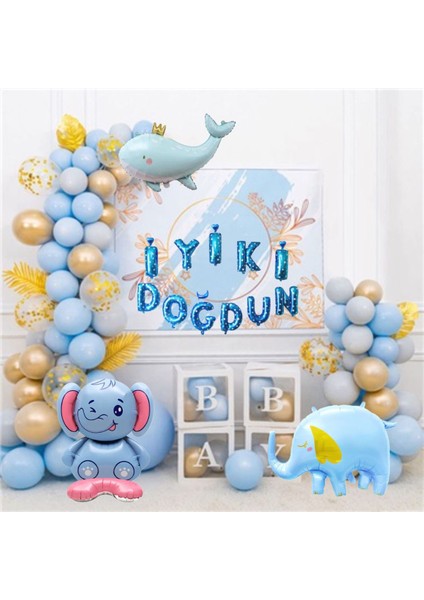 Yunus Balığı & Fil Figürlü Konsept Doğum Günü Parti Kutlama Seti