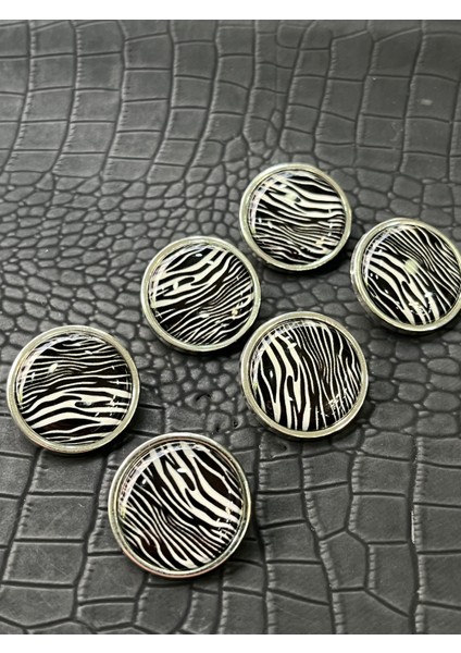Zebra Desenli Gümüş Metal Plakalı Özel Tasarım Düğme Seti