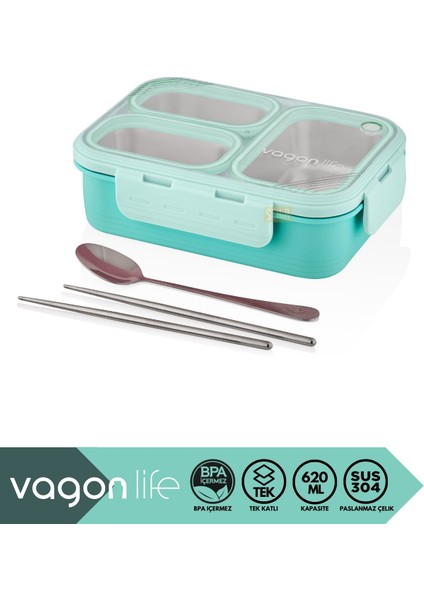 Bento 950ML Lunchbox Yeni Koleksiyon Tek Katlı 4 Bölmeli Çelik Sefer Tası Yemek Kutusu